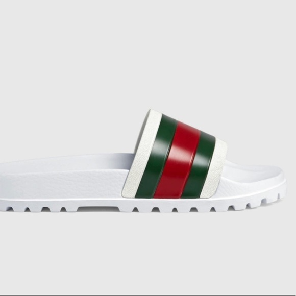Gucci Web‎ Men's Rubber Slide Sandal - White Rubber US 10